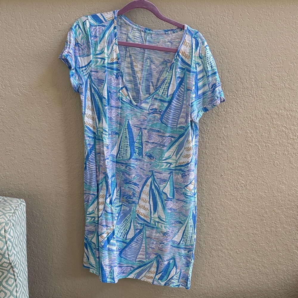 Lilly Pulitzer Blue, Aqua & White Sailboat Print Dress
